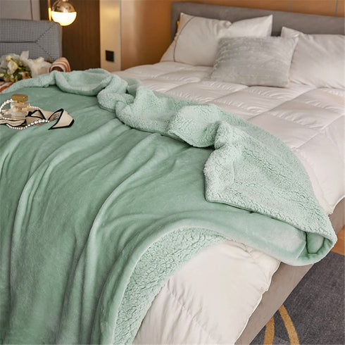 Florida Sherpa Flannel Blanket For All Season Warm and Super Soft For Double Bed 300 GSM - Green